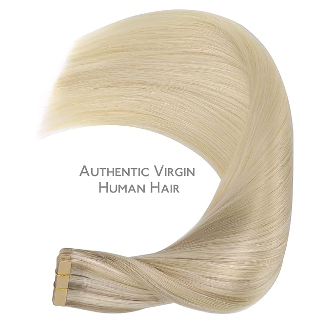 WENNALIFE Tape in Hair Extensions Human Hair, 20pcs 16 inch 50g Ash Blonde to Golden Blonde and Platinum Blonde Remy Tape Hair Extensions Real Human Hair Tape Extensions Coloured Hair Extensions