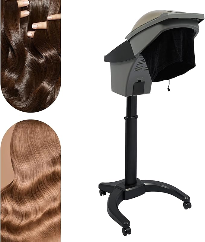 Hair Steamer, 7 Light Professional Standing Deep Conditioning Hair Steamer, Household Hair-Care Machine with Hair-Care Hood & 57.49 oz Water Tank for Salons Barbershops (Black)