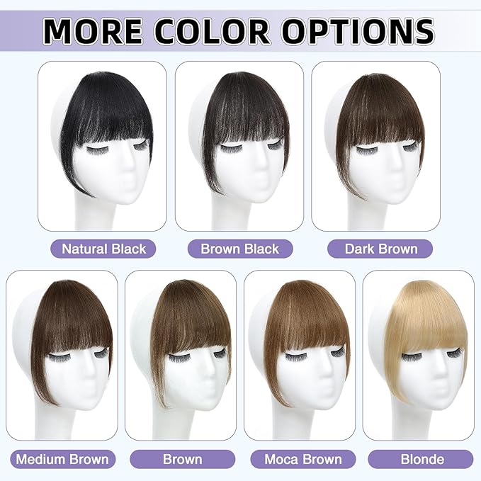 Clip In Bangs for Women, Brown Black French Bangs Hair Clip with Temples, 100% Real Human Hair Layered Curved Fringe for Halloween and Daily Use(Brown Black, French Bangs)