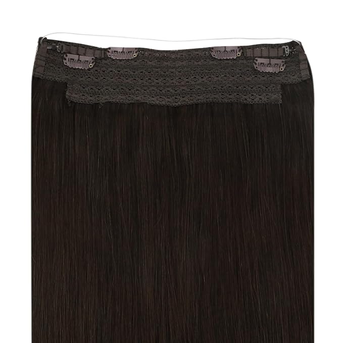 YoungSee 120G Wire Hair Extensions Real Human Hair Darkest Brown Wire Human Hair Extensions Brown Natural Human Hair Headband Extensions for Women 16Inch