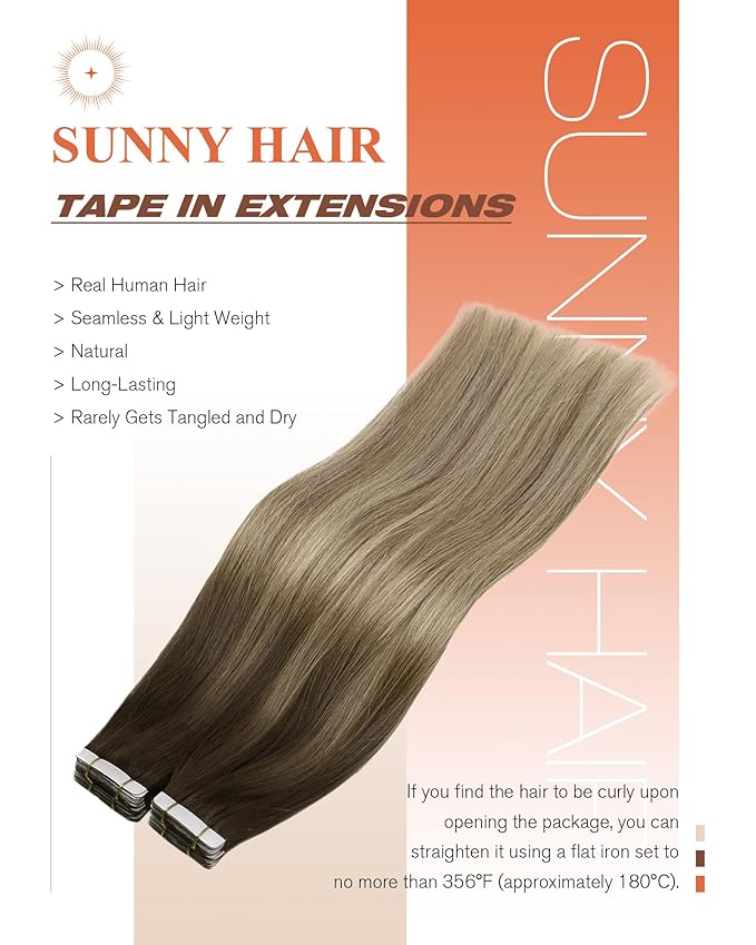 Sunny Hair Tape in Hair Extensions Human Hair Brown Balayage Blonde Tape in Extensions 14 Inch Real Hair Extensions Tape in 20Pcs 50g