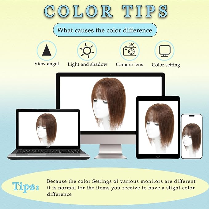 Hair Toppers for Women Real Human Hair, 360° 3D Toppers Pieces for Women with Thinning Crown Wispy Bangs 14 Inch Upgrade Big Basement (Mocha Brown, 14 Inch Wispy Bangs)