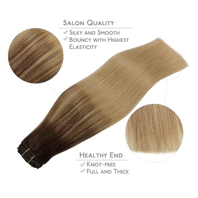 WENNALIFE Clip in Hair Extensions Real Human Hair, 20 Inch 120g 7pcs Balayage Chocolate Brown to Dirty Blonde Hair Extensions Clip In Human Hair Remy Clip in Hair Extensions Natural Human Hair
