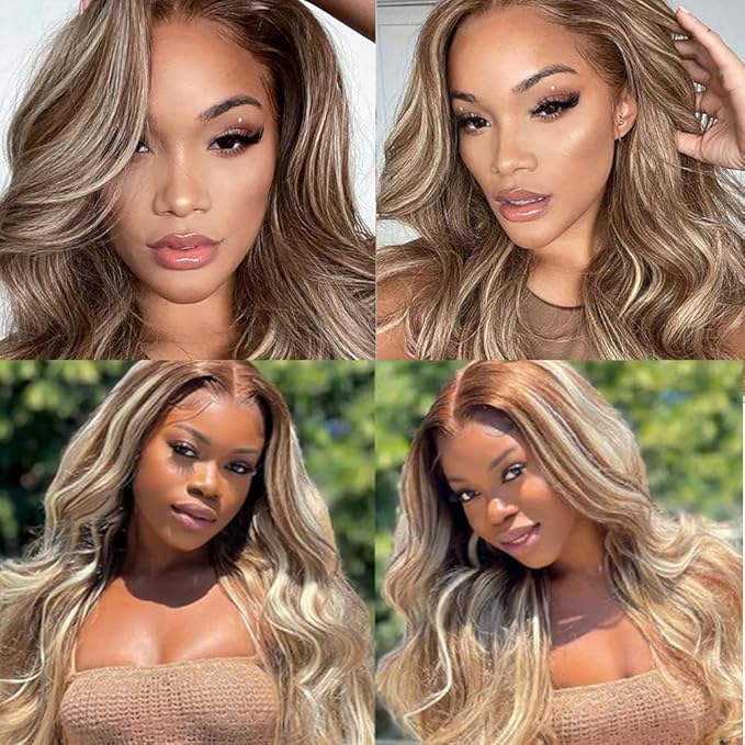 Highlight Bundles Human Hair Blonde Body Wave Bundle Niegmeag Brazilian Virgin Remy Hair 3 Bundles 18 20 22 Inch 2 Tone Blonde and Brown Body Wave Bundle 300g