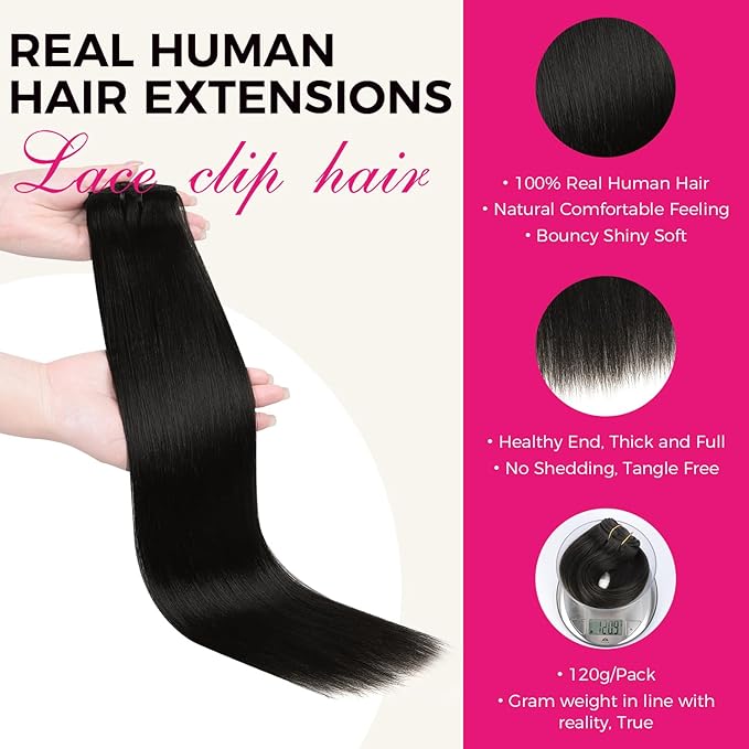 Lashey Hair Extensions Real Human Hair Light Yaki Straight 7pcs 120g Clip in Hair Extensions for Women 22 Inch Long 100% Remy Human Hair