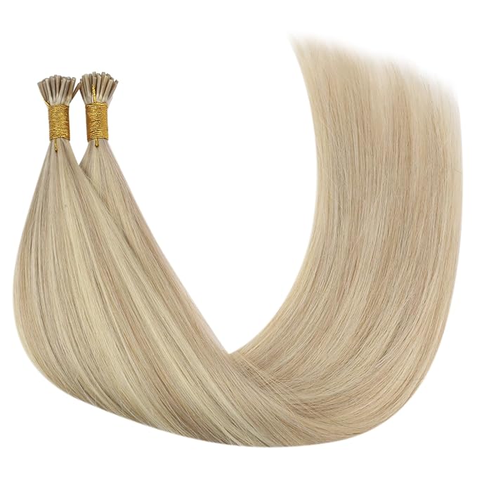 YoungSee I Tip Extensions Blonde Itip Hair Extension Real Human Hair Ash Blonde Highlight Bleach Blond Itip Hair Extension 16 Inch 60s 50g I-Tips Human Hair for Women