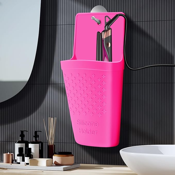 Heat Resistant Silicone Hair Iron Mat and Pouch,Portable Travel Hair Straightener Mat and Holder for Hair Styling Tools.1 Pack.(Hot Pink)