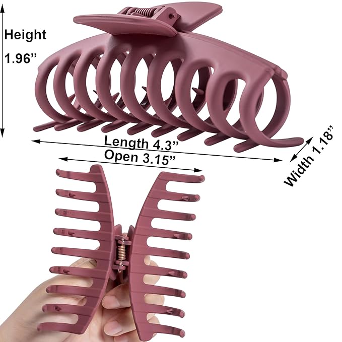 Burgundy Large Hair Claw Clips for Thick/Fine/Thin Hair, Strong Holding Teeth Interlocking Maroon Women Jaw Clips 3 Count Set-Oxblood