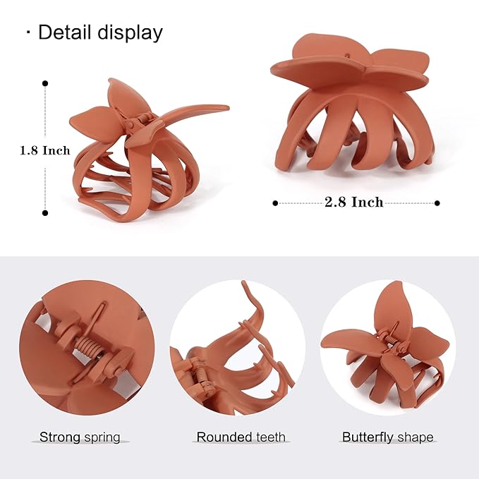 Large Butterfly Hair Claw Clips Octopus Claw Clips for Long Thick Thin Wavy Curly Hair, Strong Hold Non-Slip Grip Hair Accessories for Women 4 PCS（Black,Navy Blue,brown,Orange）