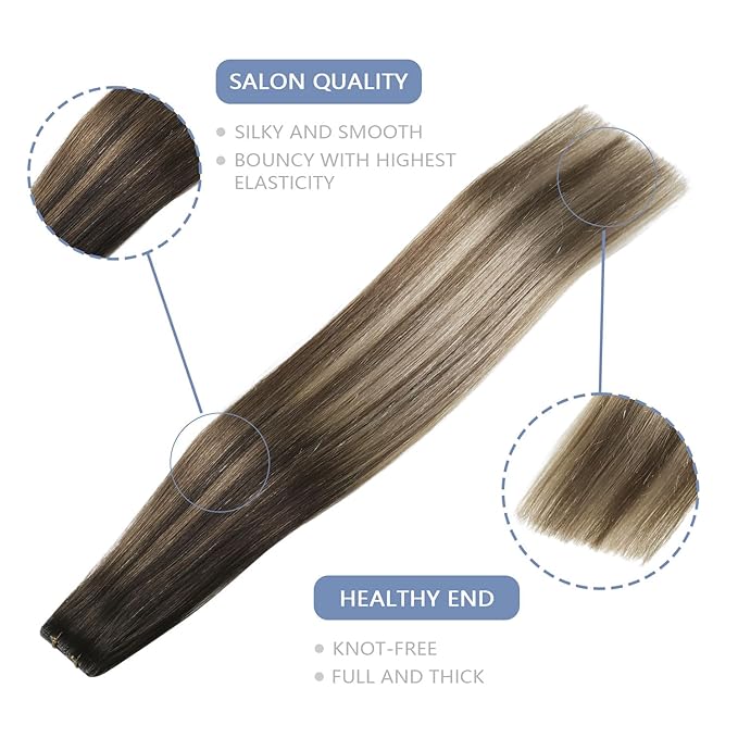 COOKAYU Invisible Tape in Hair Extensions Human Hair, Invisi Edge Injected Tape in Extensions Dark Brown to Dirty Blonde 20Inch 20pcs 45g