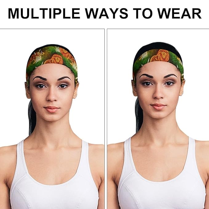 Headbands Athletic Sweatbands Breathable Headbands Elastic Women Men for Football Basketball Running Exercise (3d Rasta Rastafarian African Lion)