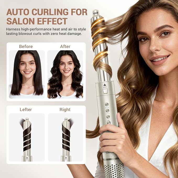 8-in-1 Dual Voltage Hot Air Styler & Hair Dryer Brush with Straightener & Curler Attachments, 110,000 RPM Ionic Fast Drying for Frizz-Free Styling, Includes Travel Bag