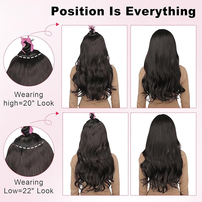 ALXNAN Clip in Hair Extensions,Natural Black Long Wavy Hair Extensions Soft Synthetic Thick Hairpieces for Women 20 Inch