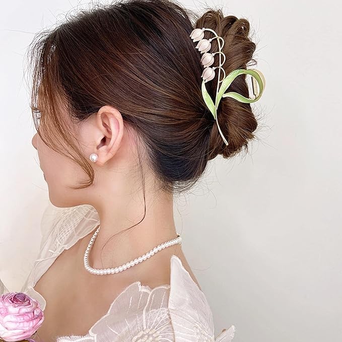 Lily of The Valley Flower Hair Clips, Non-slip Large Metal Hair Clip, Elegant Orchid Hair Clip, Flower Fashion Hair Accessories for Numerous Categories of Hair (pink)