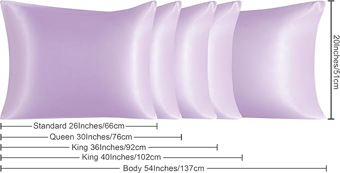 NTBAY 2 Pack Satin Queen Pillowcases for Hair and Skin, Luxurious and Silky Pillow Cases with Envelope Closure, 20x30 Inches, Light Purple