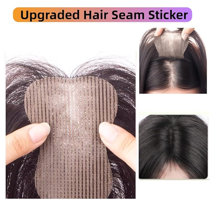 Anemone 100% Real Human Hair Topper No Need Clips Magic Paste Hair Seams 7x10cm Skin Base Fringe Bangs Easy to Wear (1B Middle Bangs)