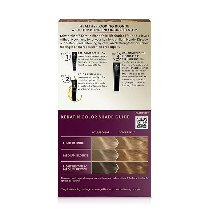 Schwarzkopf Keratin Blonde Hair Dye, 11.51 High Lift Warm Blonde, Professional Quality Permanent Hair Color, Bond Enforcing System, Pre-Color Serum & Conditioner Included