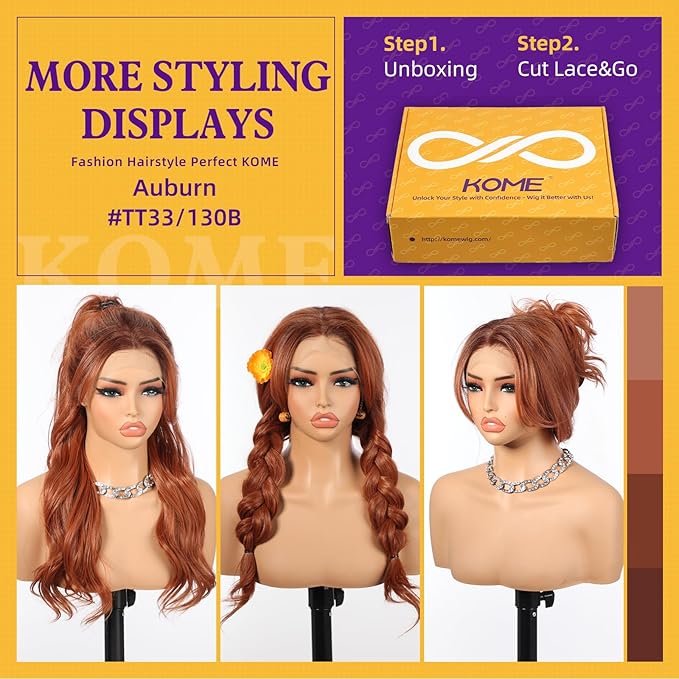 Auburn Synthetic Lace Front Wig,13×6 Curly Ginger Glueless Wigs for Women Daily Use 22IN（#TT33/130B）