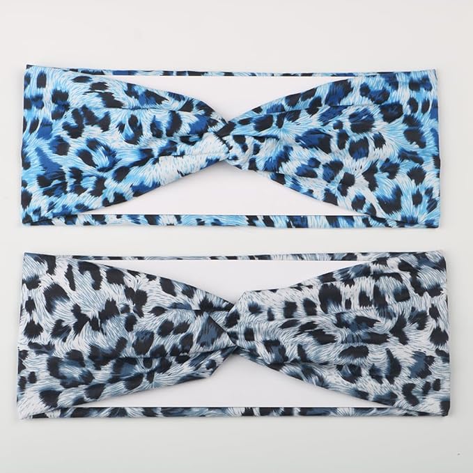 6PCS Leopard Boho Headbands for Women,Elastic Stretchy Boho Criss Cross Head Wrap, Wide Top Knot Turban Hair Band
