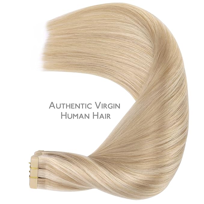 WENNALIFE Tape in Hair Extensions Human Hair, 20pcs 50g 20 inch Dirty Blonde Highlighted Bleach Blonde Remy Hair Extensions Straight Human Hair Tape in Extensions Skin Weft Extensions Hair