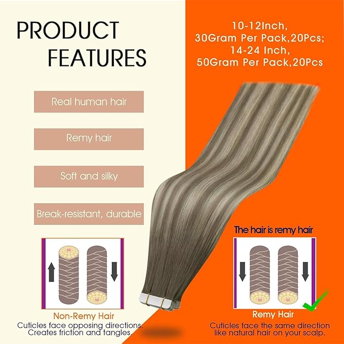 Full Shine Human Hair Extensions Tape in Color 7/1000/7 Balayage Blonde Seamless Tape in Hair Extensions Double Sided Tapes 18 Inch Glue in Human Hair 50Gram Remy Hair Extension Real Human Hair 20Pcs