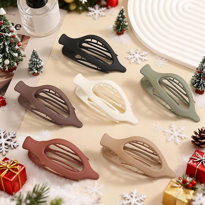 6 Packs Flat Claw Clips for Women, French Flat Hair Clip, Matte Curved Hair Claws Clip for Thin Thick Hair, Lay Down Claws Clips, Durable Strong Hold Hair Clip, Christmas Gifts (Wine Red)