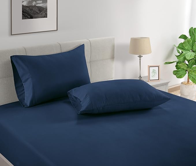 Lane Linen 100% Organic Cotton Pillow Cases Standard Size Set of 2 (20"x26") - Cotton Pillowcases Standard Size - Soft Navy Blue Pillow Cases Set of 2 - Standard Pillow Case Pack of 2 - Estate Blue