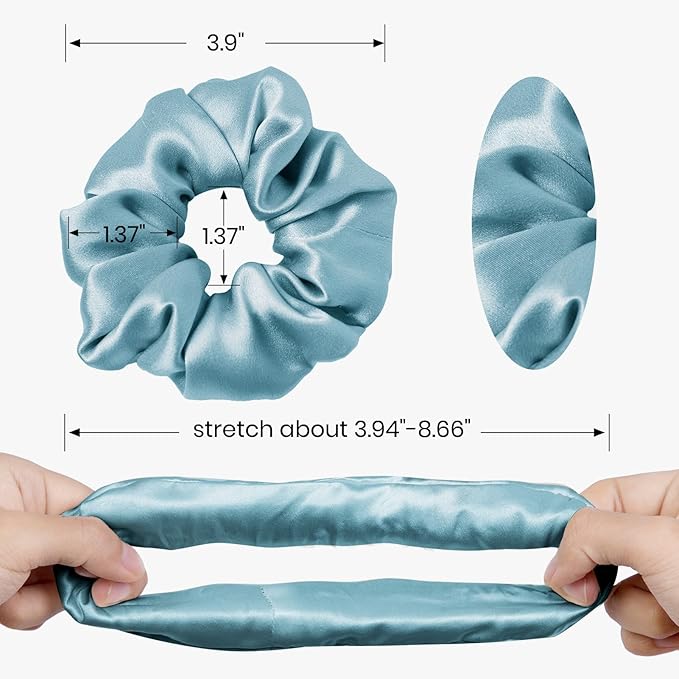 LILYSILK Silk Hair Scrunchies/Ties for Frizz & Breakage Prevention, 100% Mulberry, No Damage, Elastic ponytail Holders, 1Pc, Blue Haze