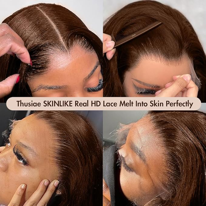 250% Density SKINLIKE Real HD Lace Frontal Wigs, 13x6 Full Frontal Curly Pre-Plucked Bleached Knots Invisible HD Lace Wig Chocolate Brown Human Hair Wig 22 Inch
