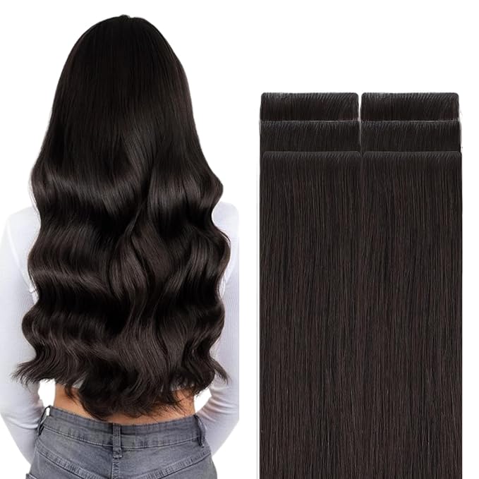 GOO GOO Invisi Edge Tape in Hair Extensions Human Hair, 2 Dark Brown, 6pcs 10inch 15g, Virgin Remy Hair, Seamless Injected Tape, Natural Look