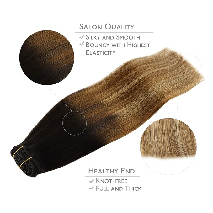 WENNALIFE Clip in Hair Extensions, 150g 14 Inch 9pcs Highlight Dark Brown to Chestnut Brown and Dirty Blonde Human Hair Extensions Thicker Clip in Hair Extensions Real Human Hair Clip Set Double Weft
