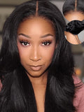Julia Hair No Slip Yaki Straight 7x5 Lace Closure Glueless Drawstring Wig Flexible Mesh Cap Bye-Bye Slip Pre Cut HD Lace Front Pre Everything Bleached Knots Wear and Go Wig,Zero Slip Hold 22 Inch