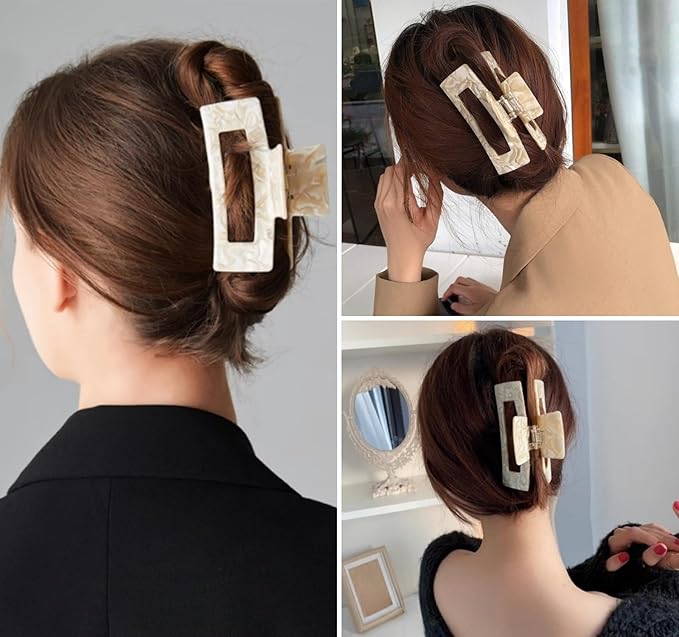 Large Tortoise Shell Claw Clip 4.1 Inch Cellulose Acetate Hair Claw, 2 Pack Banana Hair Claw Clips for Thick Curly Hair, French Design Hair Jaw Clamp Fashion Hair Accessories for Women Ladies