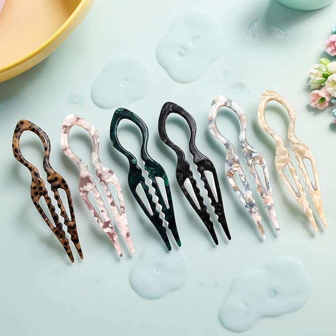Prestige Hair Pins,French U-Shaped Hair pin 3Pack Elegant Women Hair Accessories Suitable for Thick or Thin Hair (Black, Leopard print, Blue)