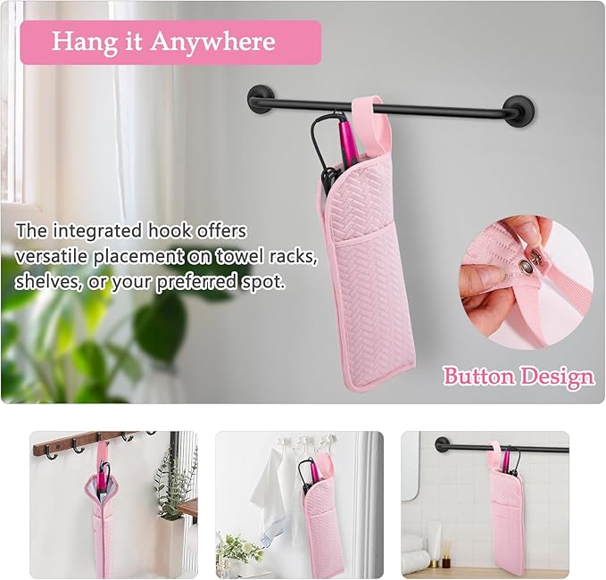 Hair Tools Travel Bag, Heat Resistant Curling Iron Holder & Flat Iron Case, Hot Tools Organizer Pouch for Hair Straightener, Hair Dryer, Crimper & Styling Accessories, Travel Makeup Bag