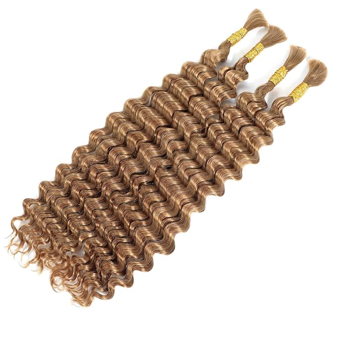 27# Deep Wave Braiding Human Hair Bundles Honey Blonde Bulk Human Hair for Crochet Micro Boho Braids 100 Grams (2 of 50g)18 inch