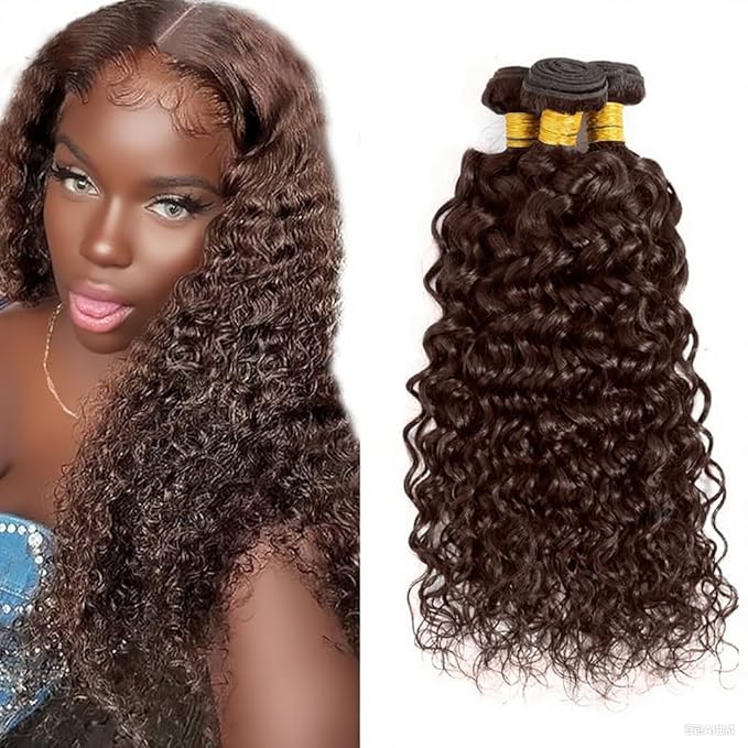 28 30 32 Inch Chocolate Brown Bundles Human Hair Color 4 Water Wave Bundles Niegmeag Virgin Remy Hair Extensions Double Weft Brown Wet and Wavy Bundle 150g