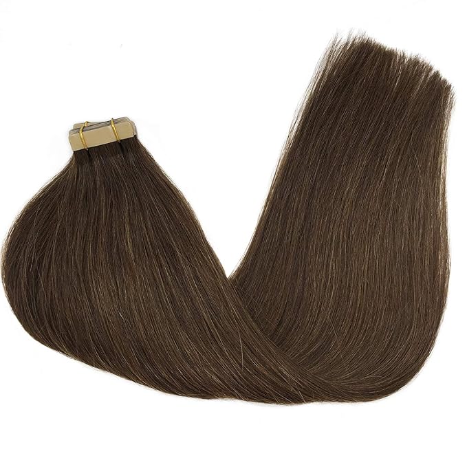 GOO GOO Tape in Hair Extensions Human Hair, 4A Chocolate Brown, 22inch 50g 20pcs, Skin Weft Seamless Invisible, Silky Straight with Thick Ends, Remy Human Hair