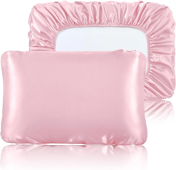SiinvdaBZX Blush Pink Satin Pillowcase Standard/Queen Size Set of 2, Silky Travel Elastic Band Satin Pillow Case for Hair and Skin, Soft Portable & Fit for Various Pillow