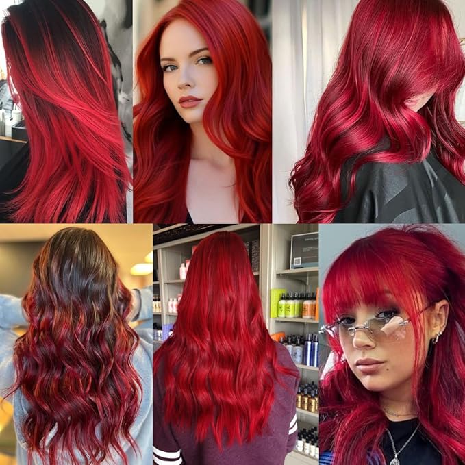 Red Hair Extensions Clip in, 22 Inch 10 Pieces Long Straight Colored, for Women Kids Girls Highlight Party, Synthetic