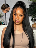 Julia Hair Yaki Straight Pre Cut HD Lace Closure Wigs Human Hair with Elastic Drawstring Glueless Wig Human Hair 7x5 Lace Front Bye Bye Knots Wig Pre Plucked Bleached Knots Natural Hairline 26 Inch