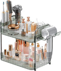 Bathroom Countertop Organizer,Makeup Counter Organizer With Hair Dryer Holder,Compatible with Dyson Blow Dryer,Electric Toothbrush And Toothpaste Holder,2-Tier Detachable Design,Gem Green