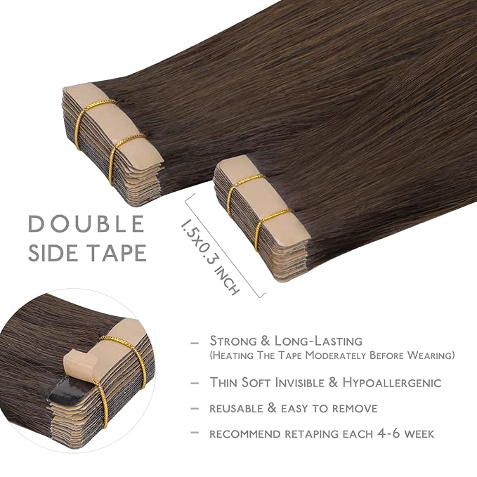 WENNALIFE Tape in Hair Extensions Human Hair, 20pcs 50g 18 inch Light Dark Brown Remy Hair Extensions Straight Human Hair Tape in Extensions Skin Weft Tape Extensions Human Hair