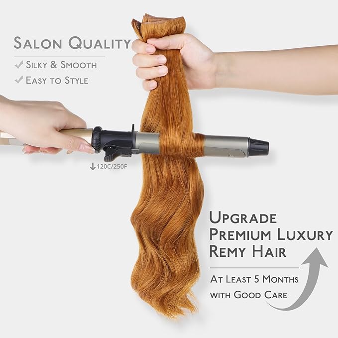 WENNALIFE Invisi Edge Clip in Hair Extensions Real Human Hair, 20 Inch 150g 7pcs Auburn Ginger Seamless Clip in Extensions Remy Hair Clip Ins Invisible Skin Weft Straight Extensiones De Cabello Hmano