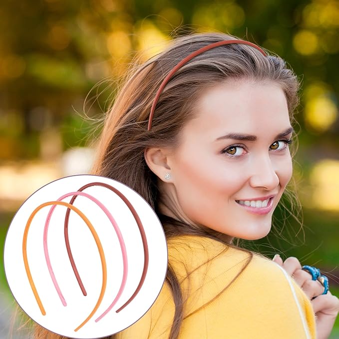 8pcs Thin Skinny Headbands with Teeth, Non-Slip Plain Frosted Headbands for Women, 5mm Plastic Elastic Head Bands for Long Short Straight Curly Hair- 8 Colors