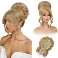 REECHO Messy Bun Hair Piece with Bangs – 2-in-1 Drawstring Ponytail Extension Updo Wig & Hair Topper with Long Side Bangs, Natural-Looking Hair Bun Hairpieces for Women - Honey Blonde