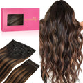 WENNALIFE Clip in Hair Extensions, 150g 18 Inch 9pcs Balayage Natural Black to Chestnut Brown Human Hair Extensions Thicker Clip in Hair Extensions Real Human Hair Clip Set Double Weft