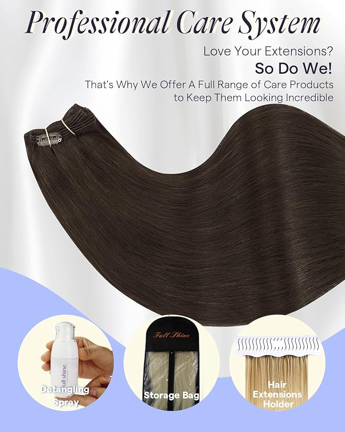 Full Shine Clip in Hair Extensions Dark Brown 24 Inch 220 G Long Dark Brown Hair Extensions Thick Human Hair Clip in Extensions for Length 7 Pcs