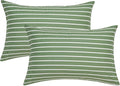 JELLYMONI 100% Natural Cotton Striped King Pillowcases Set, 2 Pack Green and White Stripes Pattern Printed Pillow Covers with Envelope Closure(Pillows are not Included)