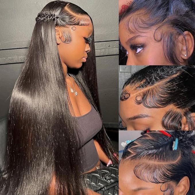 26 Inch 13x6 Lace Front Wigs Human Hair Straight Lace Front Wig Pre Plucked 200 Density Glueless Natural Black Straight Wig Human Hair 13x6 HD Lace Frontal Wigs for Women